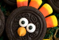 Easy No-Bake Oreo Turkey Cookies with Candy Corn Feathers