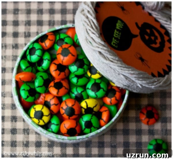 Easy Homemade Candy Eyes or Eyeballs in Small Container on Checkered Background