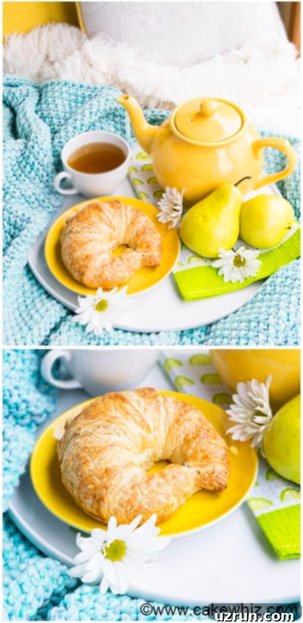 Easy Breakfast in Bed Recipes 3 Sophisticated Mother's Day Breakfast in Bed Tray with tea, fresh pears, a croissant, and white flowers.