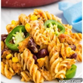 Easy Taco Pasta Skillet 5 Easy Mexican Taco Pasta on White Dish.