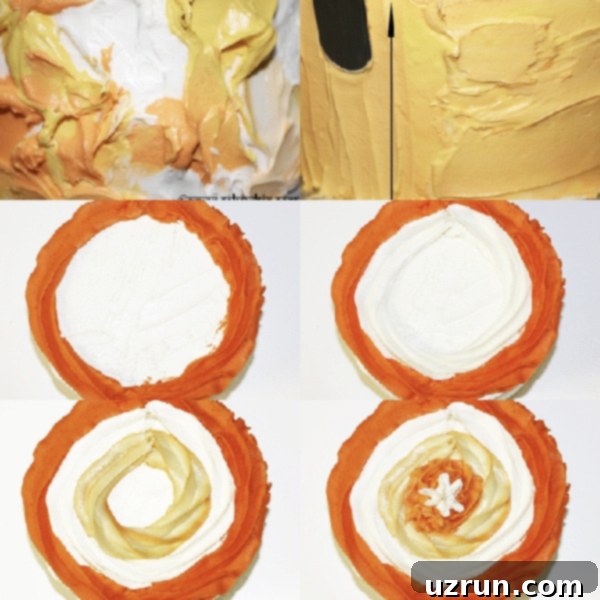 Simple Frosted Candy Corn Cake 6 Collage Image With Step by Step Pictures on How to Make Candy Corn Cake