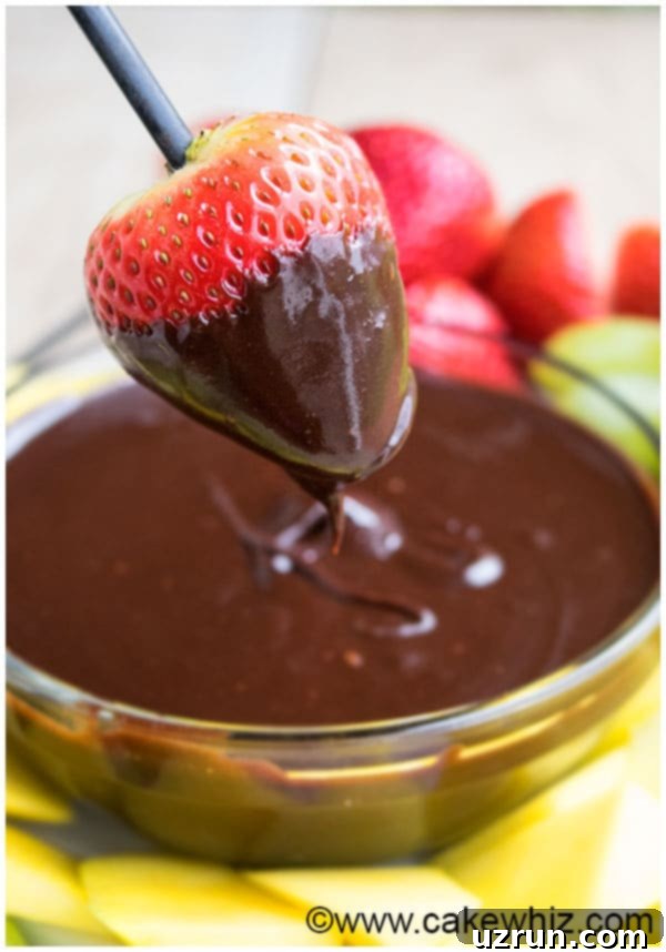 Easy Homemade Chocolate Fondue With Strawberry Dipper.
