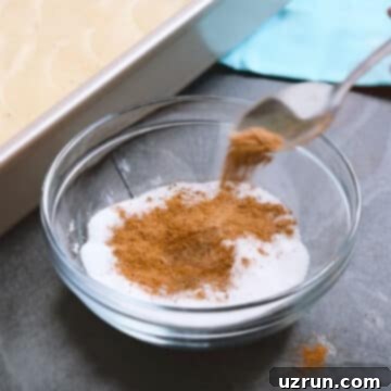 Perfectly Soft and Chewy Snickerdoodle Bars 9 Glass bowl of cinnamon sugar.