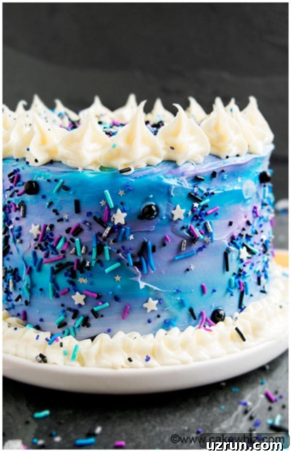 Easy Buttercream Galaxy Cake 3 Closeup Shot of Galaxy Buttercream Frosting or Icing.