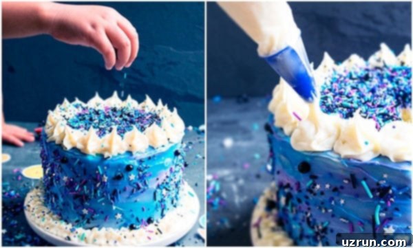 Easy Buttercream Galaxy Cake 8 Collage Image With DIY Space Cake.