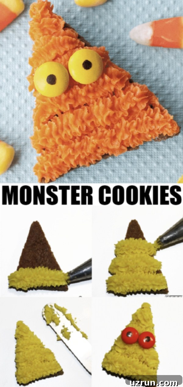 Easy Candy Corn Monster Cookies 5 Collage Image With Step by Step Images on How to Make Easy Halloween Candy Corn Monster Cookies