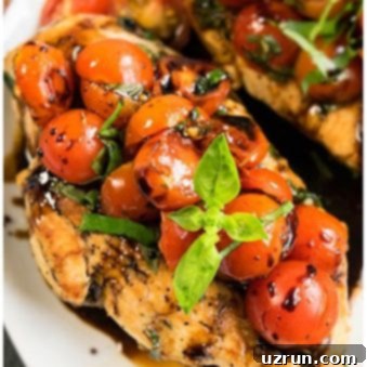 One Pot Bruschetta Chicken 5 Easy Bruschetta Chicken on White Dish.