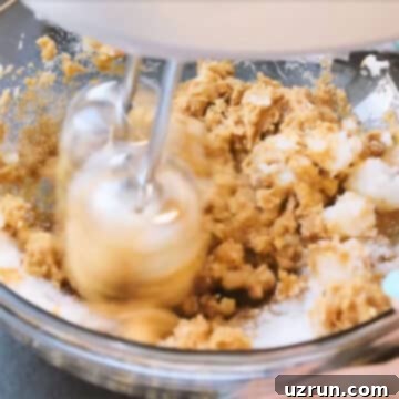 Easy Peanut Butter Blossoms with Hershey's Kisses 6 Ingredients being mixed in a glass bowl with hand mixer.