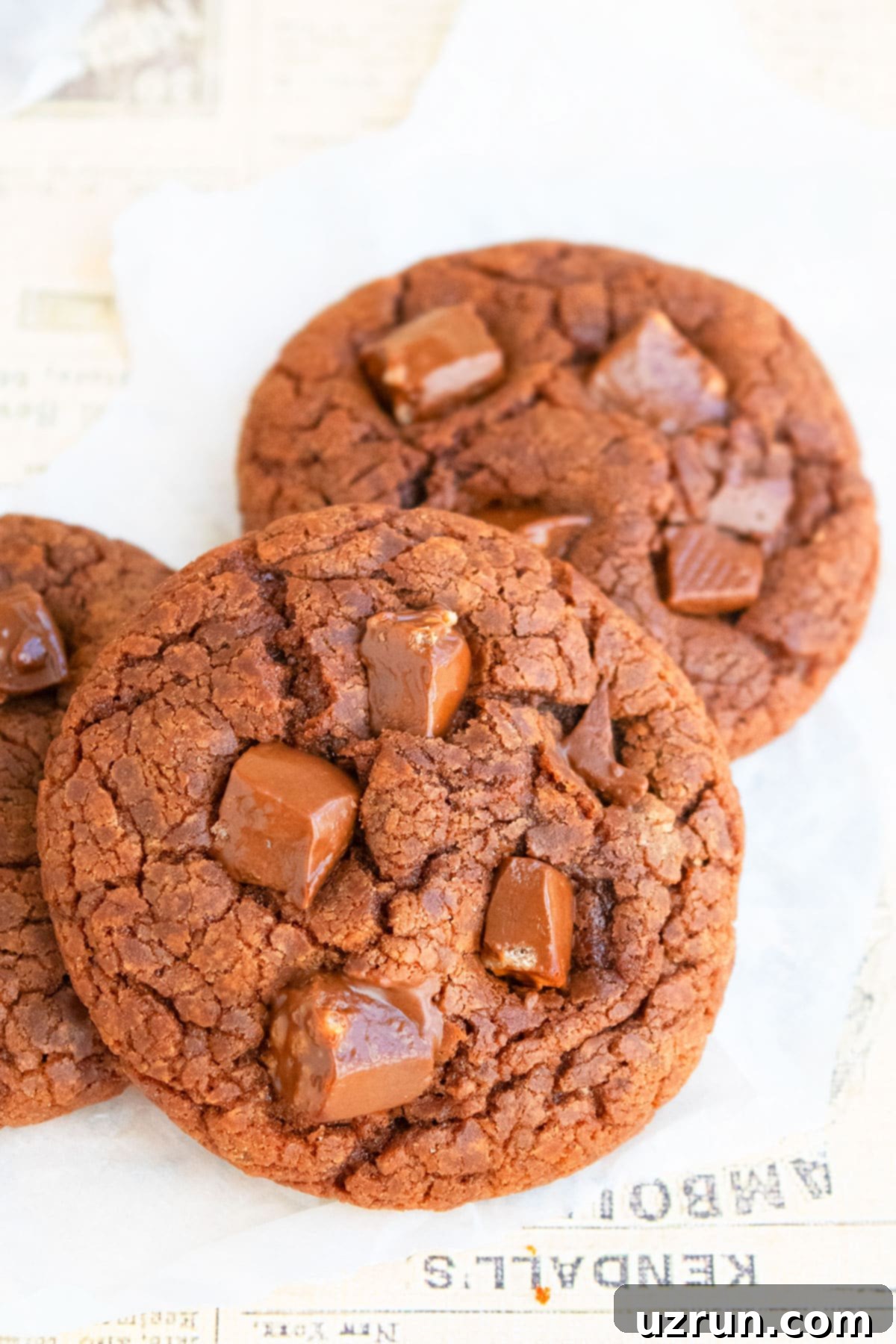 Chewy Easy Nutella Cookies Placed on Old Newspaper. 