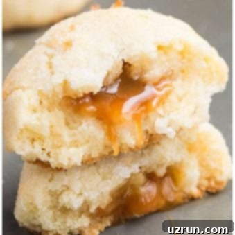 Irresistible Chewy Coconut Cookies 6 Stuffed Caramel Coconut Cookie Cut in Half and Stacked on Top of One Another.