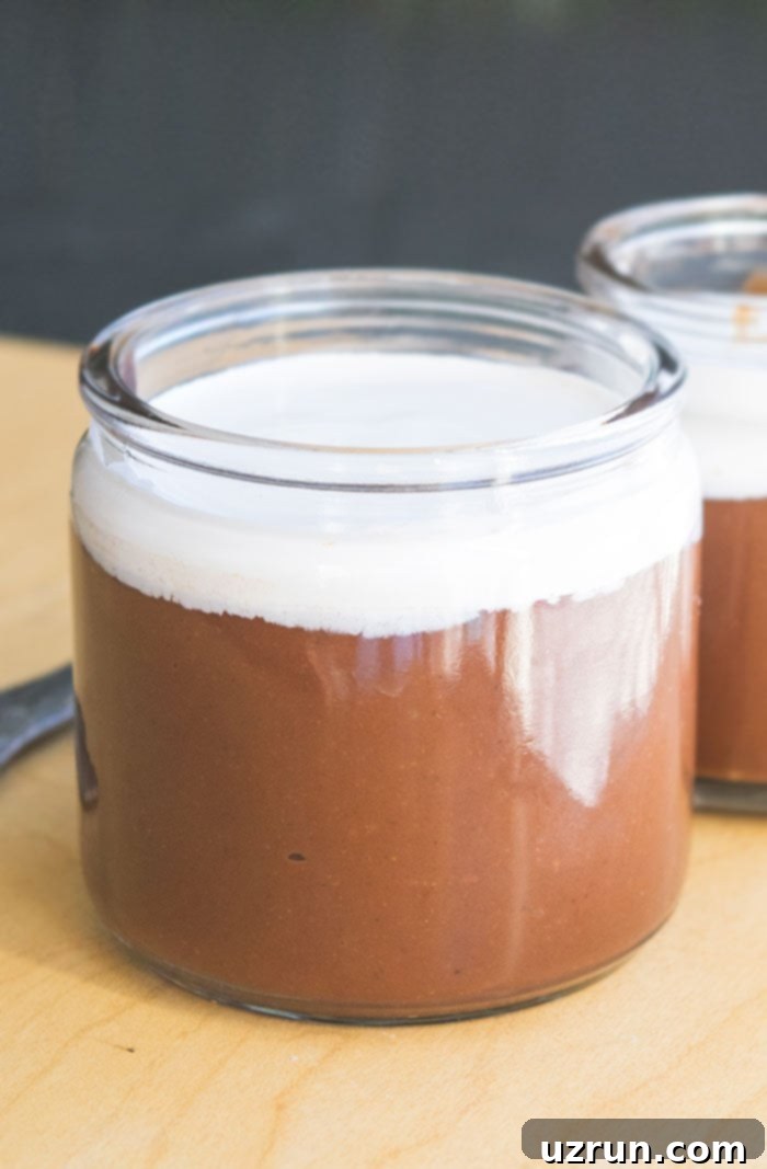 Easy Vegan Chocolate Pudding in Glass Jar (No eggs and no milk).