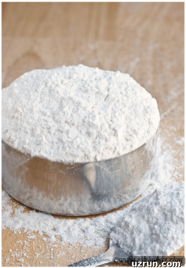 Easy Cake Flour Substitute in Measuring Cup, ready to be used in baking