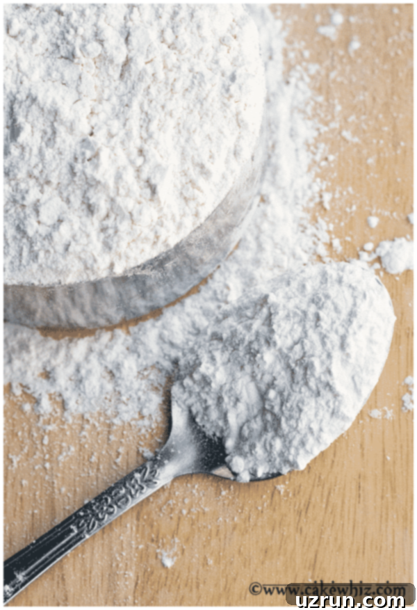 Make Your Own Cake Flour: The Simple Substitute 4 Spoonful of DIY Homemade Cake Flour - Closeup Shot, showing fine texture