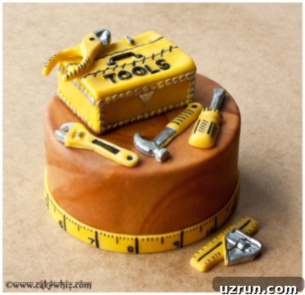 Easy Father's Day Tool Box Cake on Brown Wood Background