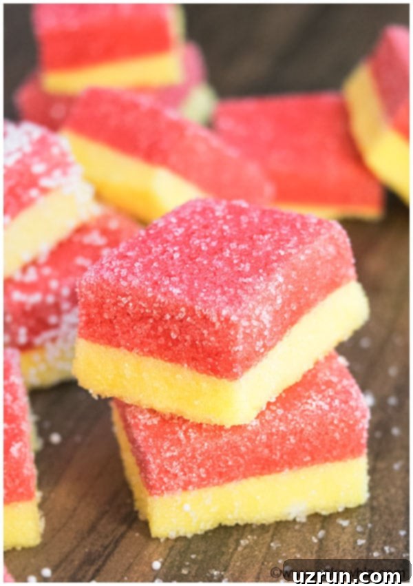 Stack of Jello Marshmallow Candy on Wood Background. 