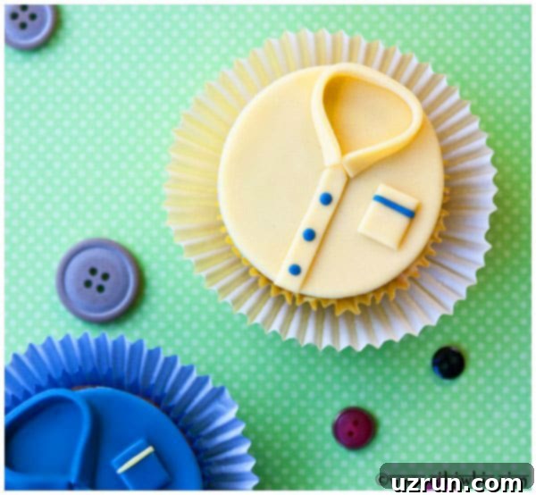 Easy Yellow Shirt Cupcakes on Green Background - For Father's Day or Dad's Birthday
