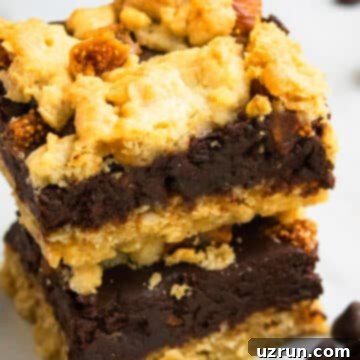 Chocolate Oatmeal Crumb Bars 8 Stack of Easy Chocolate Oatmeal Bars On Marble Background.
