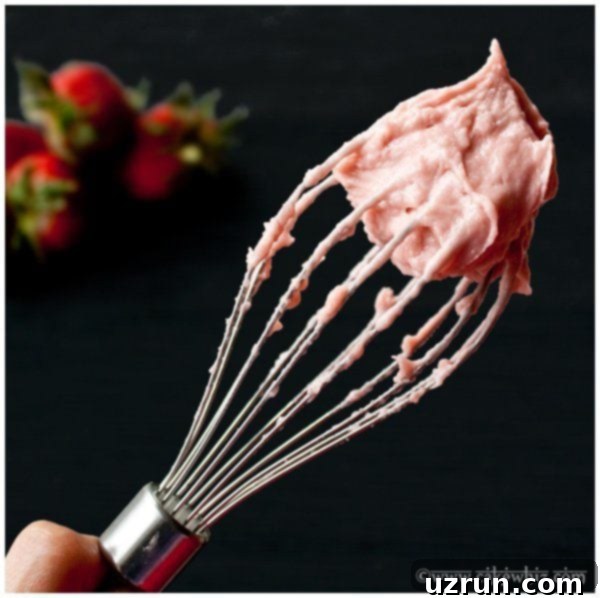 Fresh Strawberry Frosting on a Whisk With Black Background