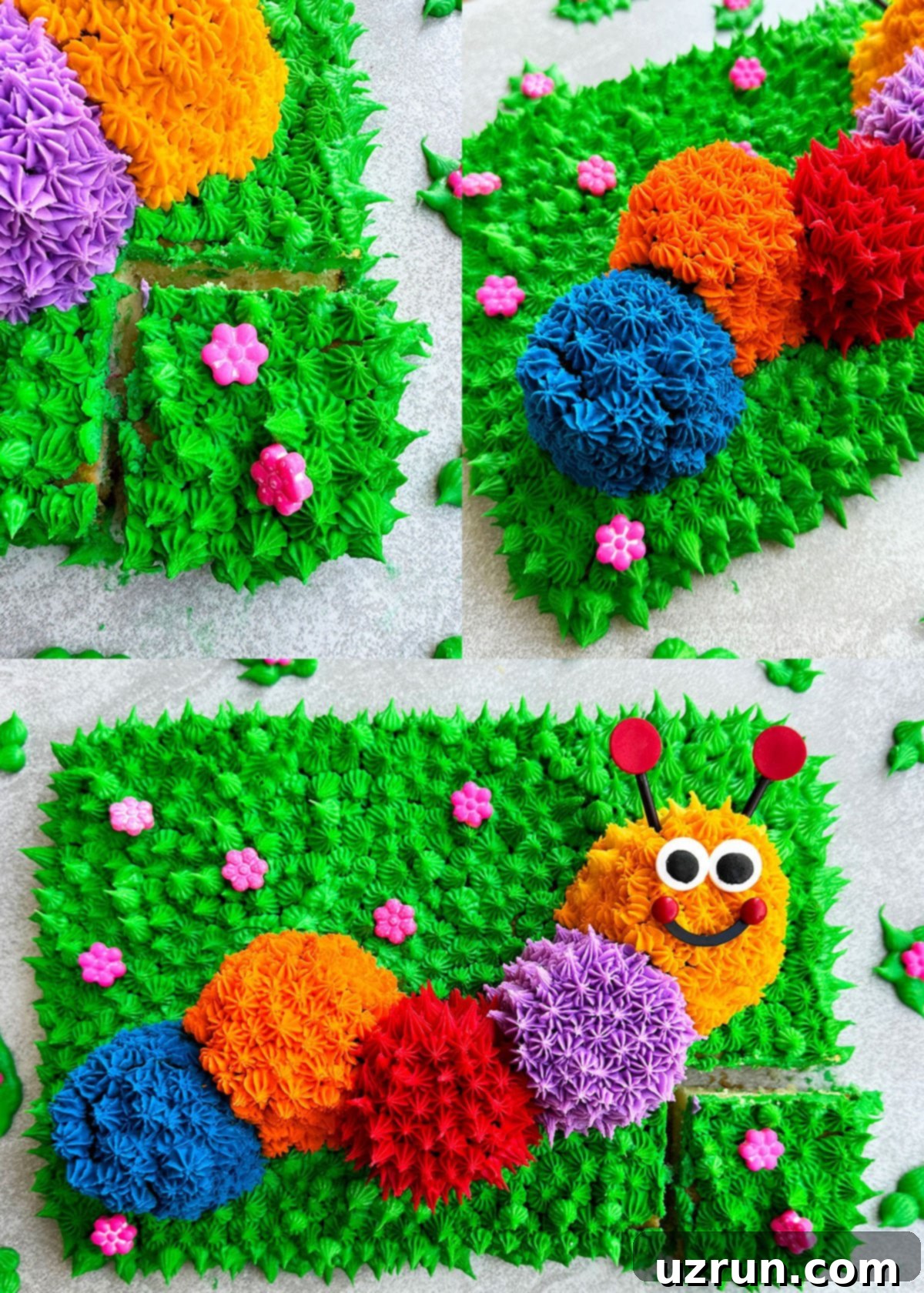 Collage Image With Decorated Cake Details. 