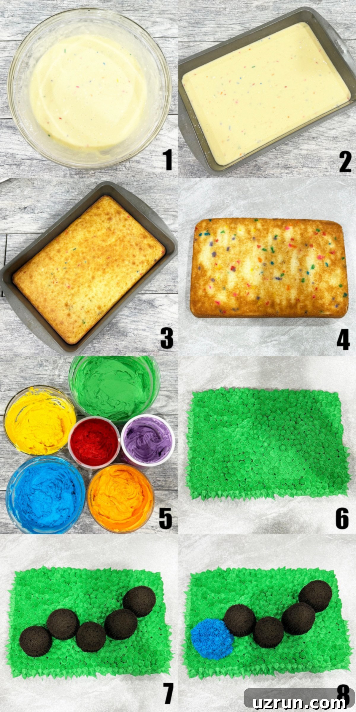 Collage Image With Step by Step Process Shots on How to Make Caterpillar Cake- Part 1.