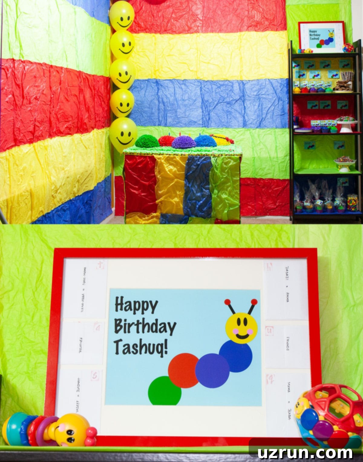 Collage Image With Caterpillar Party Decor.
