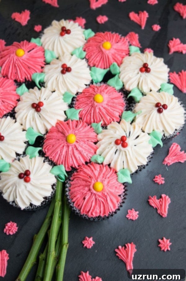 How to Make a Cupcake Bouquet 3 Homemade Cupcake Flower Bouquet on Black Background- Closeup Shot on an Angle