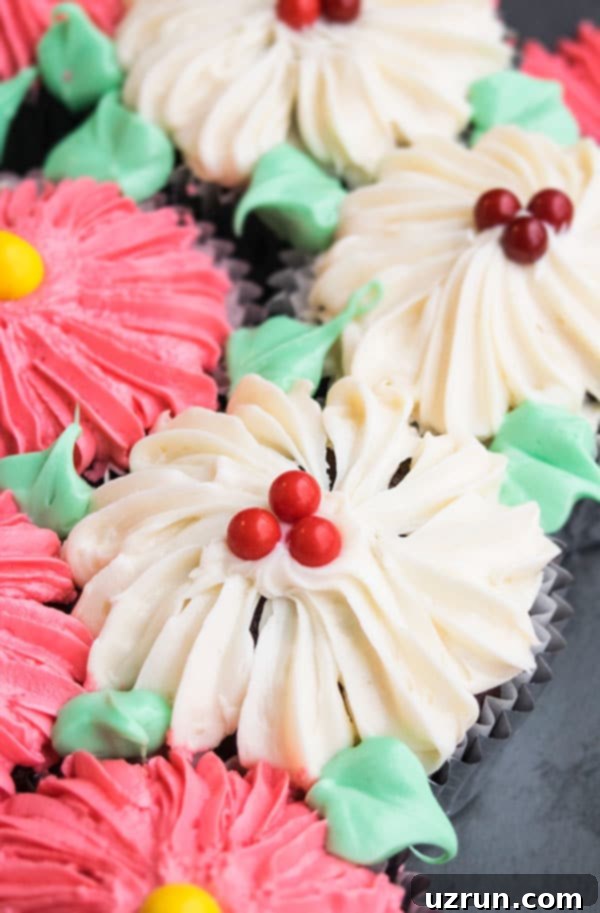 How to Make a Cupcake Bouquet 4 Closeup Shot of White Buttercream Flower Cupcake on Black Background