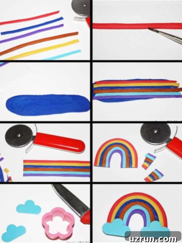 Confetti Rainbow Cake 4 Collage Image With Process Shots on How to Make Fondant Rainbow Cake Topper