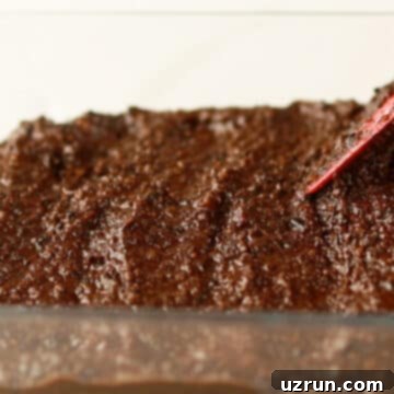 Delightfully Simple Gluten Free Black Bean Brownies 8 Brownie batter being spread evenly in a prepared baking pan.