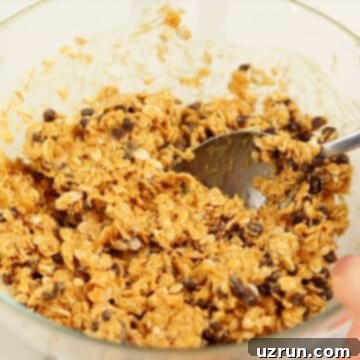 Effortless No Bake Granola Bars 7 Chocolate chips stirred into the granola mixture.