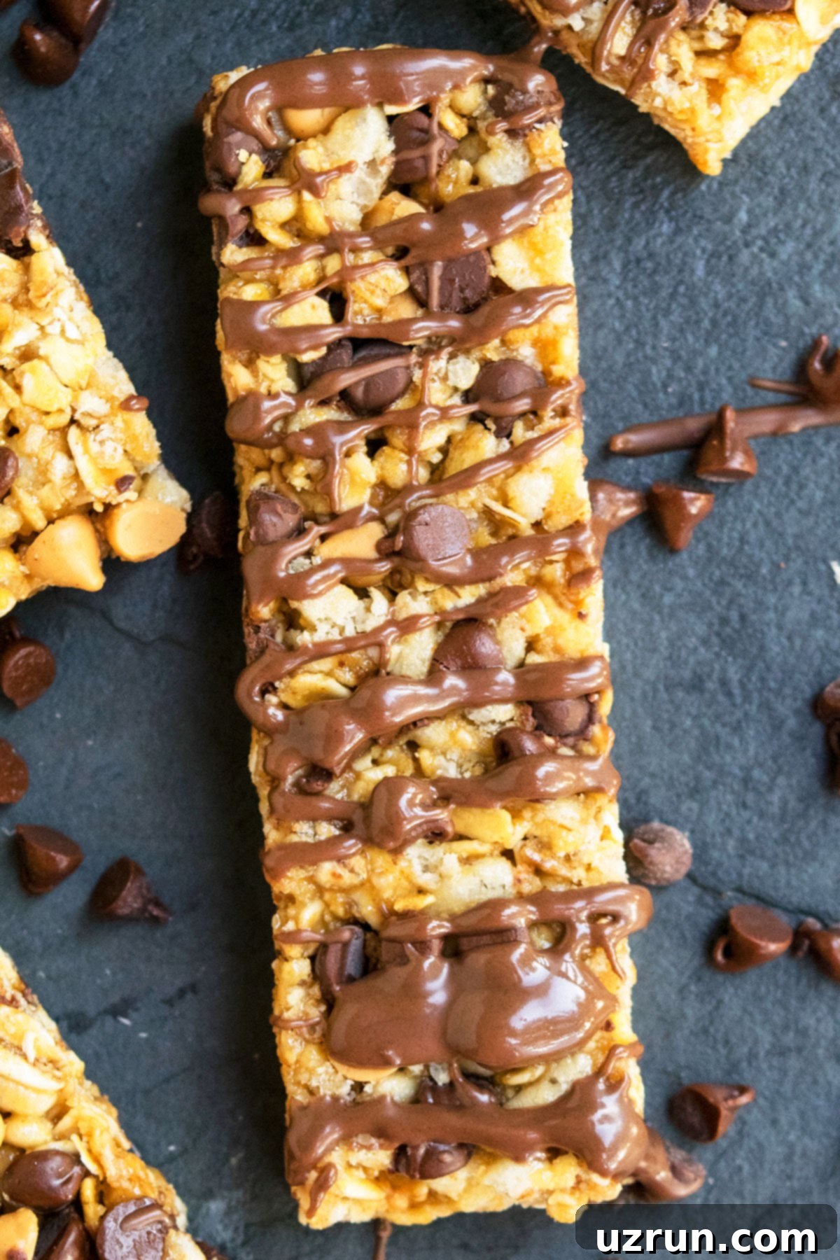 Effortless No Bake Granola Bars 10 Closeup Shot of No Bake Breakfast Bars With Peanut Butter and Chocolate Chips.
