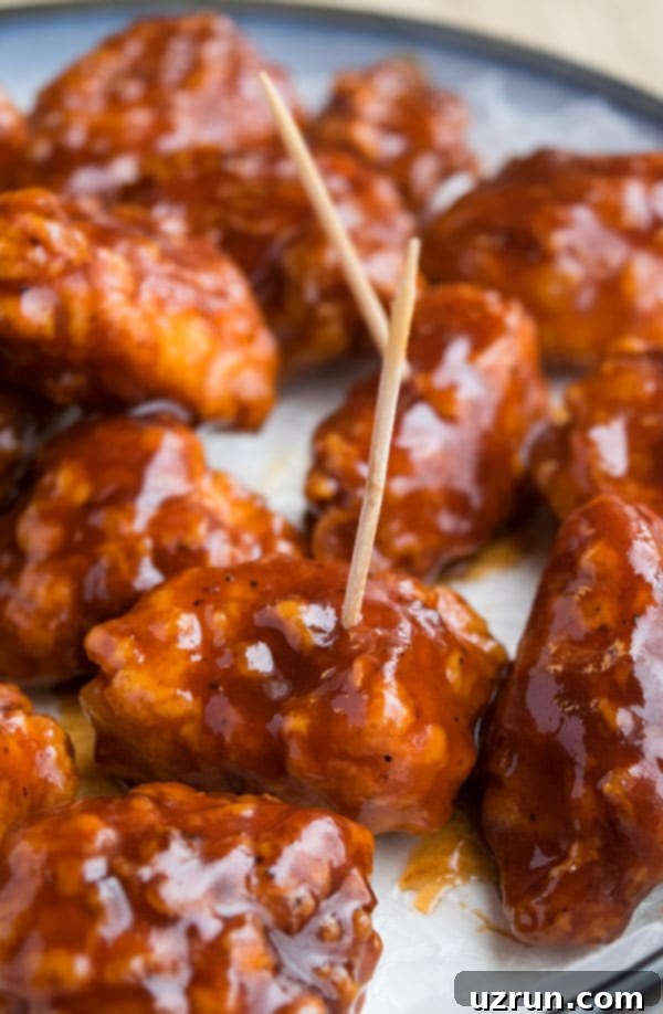 Honey BBQ Chicken Bites With Toothpicks.