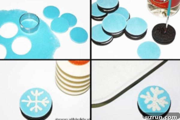 Snowflake Oreos 3 Collage Image With Step by Step Pictures on How to Make Snowflake Cookies