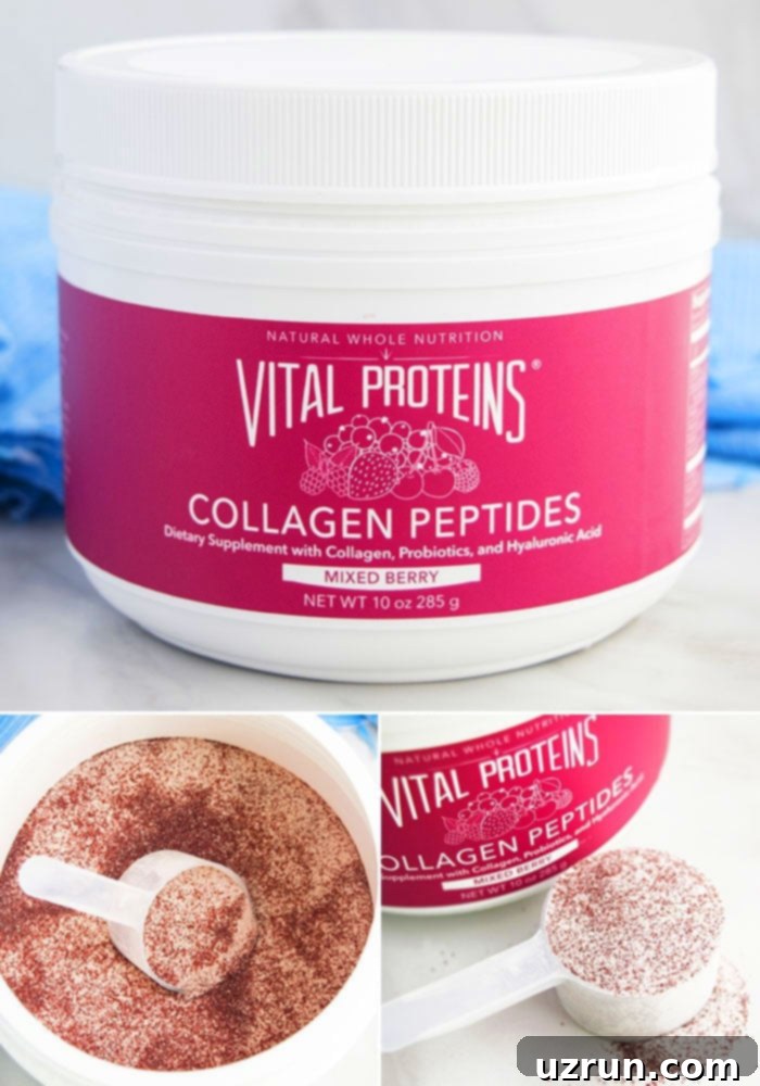Mini Strawberry Cheesecake Cupcakes 5 Collage Image With Vital Proteins Mixed Berry Collagen Peptides.
