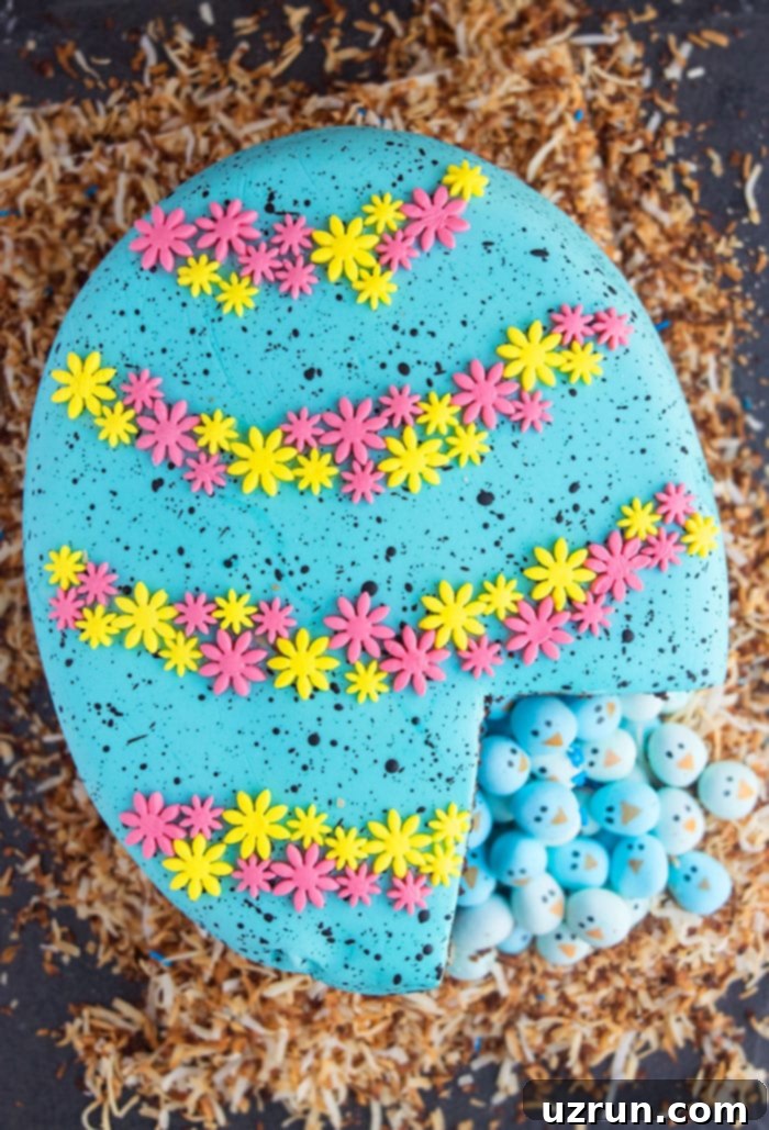 Surprise Inside Easter Robin Egg Cake 3 Easy Pinata Cake With One Slice Removed For Easter Filled With Candies.
