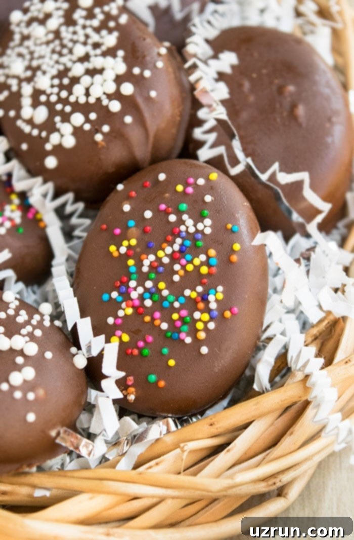 Easy Homemade Peanut Butter Eggs With Sprinkles in Fake Nest. 