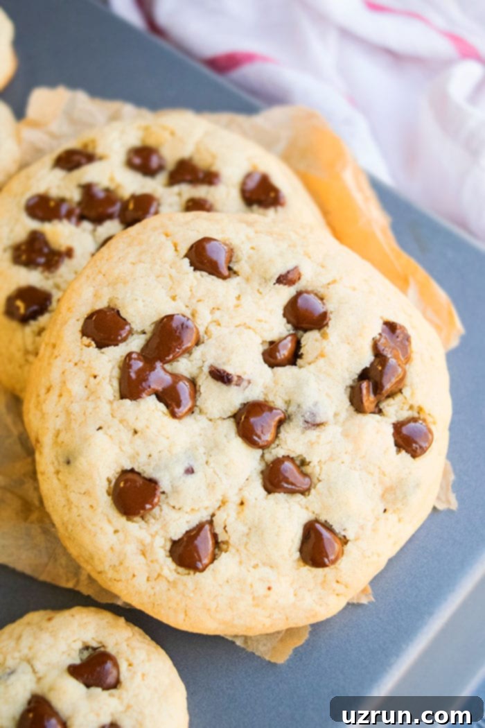 Easy Soft Chewy Jumbo Chocolate Chip Cookies on Baking Tray. 