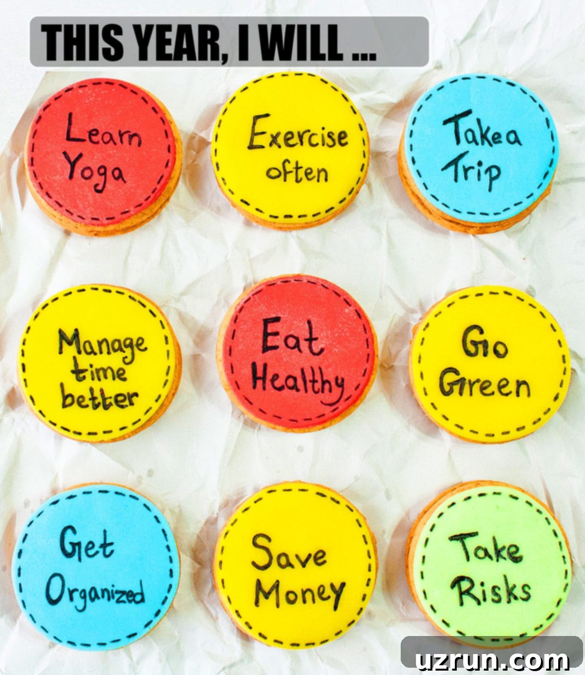 Simple New Years Decorated Oreos 3 Easy Homemade Decorated Oreos For New Year's Eve Party With Resolutions on Crumpled Paper.