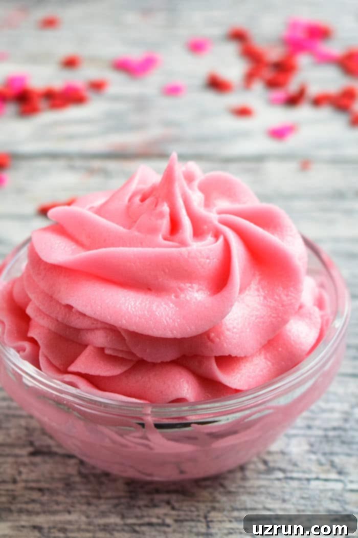 Pretty Pink Maraschino Cherry Frosting 5 Pink Maraschino Buttercream Icing in Glass Bowl.