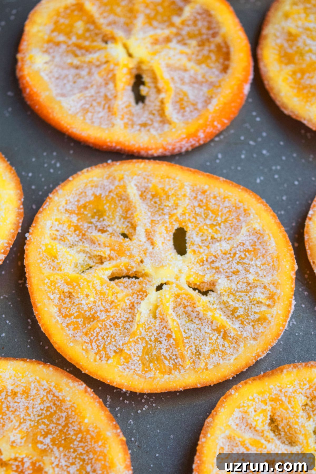 Candied Orange Slices on Gray Tray.