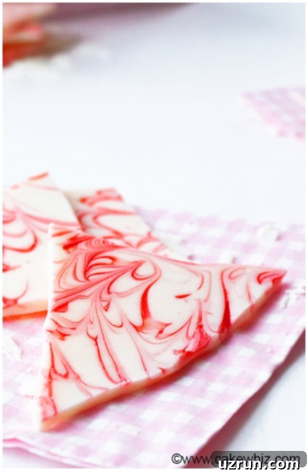 Quick White Chocolate Bark Topping Ideas 3 Homemade White Chocolate Peppermint Bark on Pink Napkin
