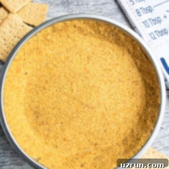 Easy No-Bake Graham Cracker Crust 5 Easy Homemade Graham Cracker Crust on Rustic Gray Background.