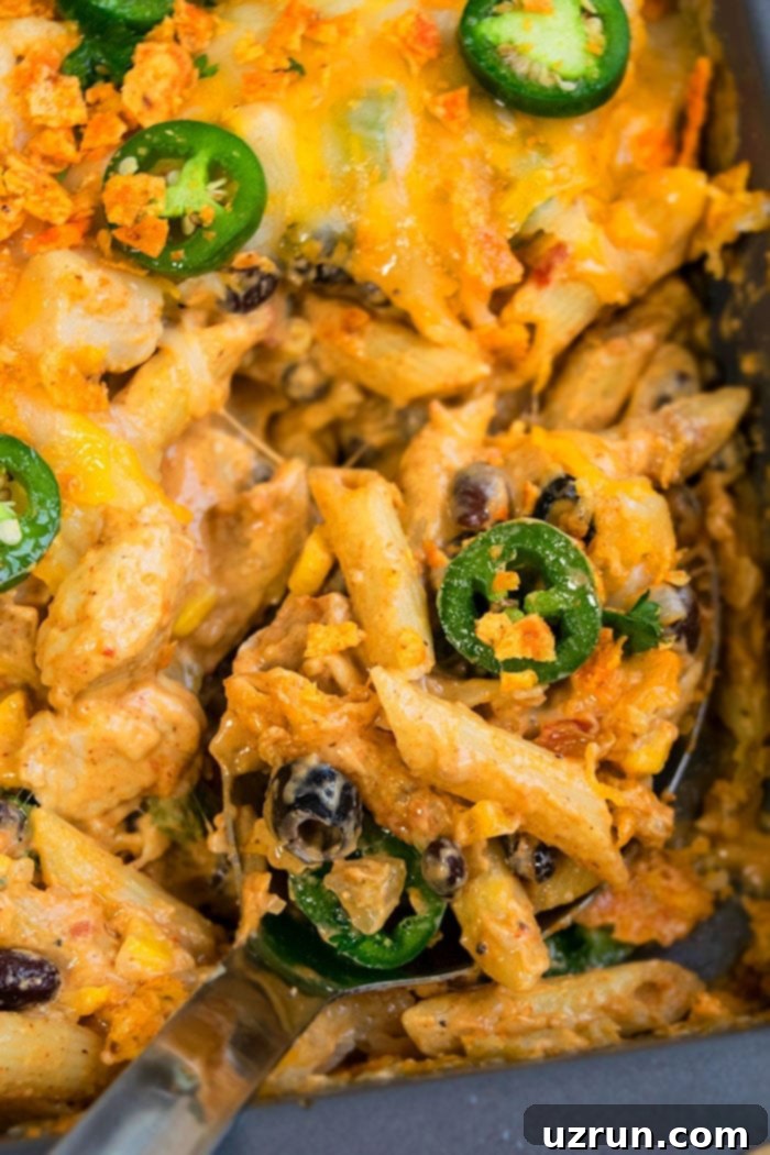 Spoonful of Spicy Mexican Pasta. 