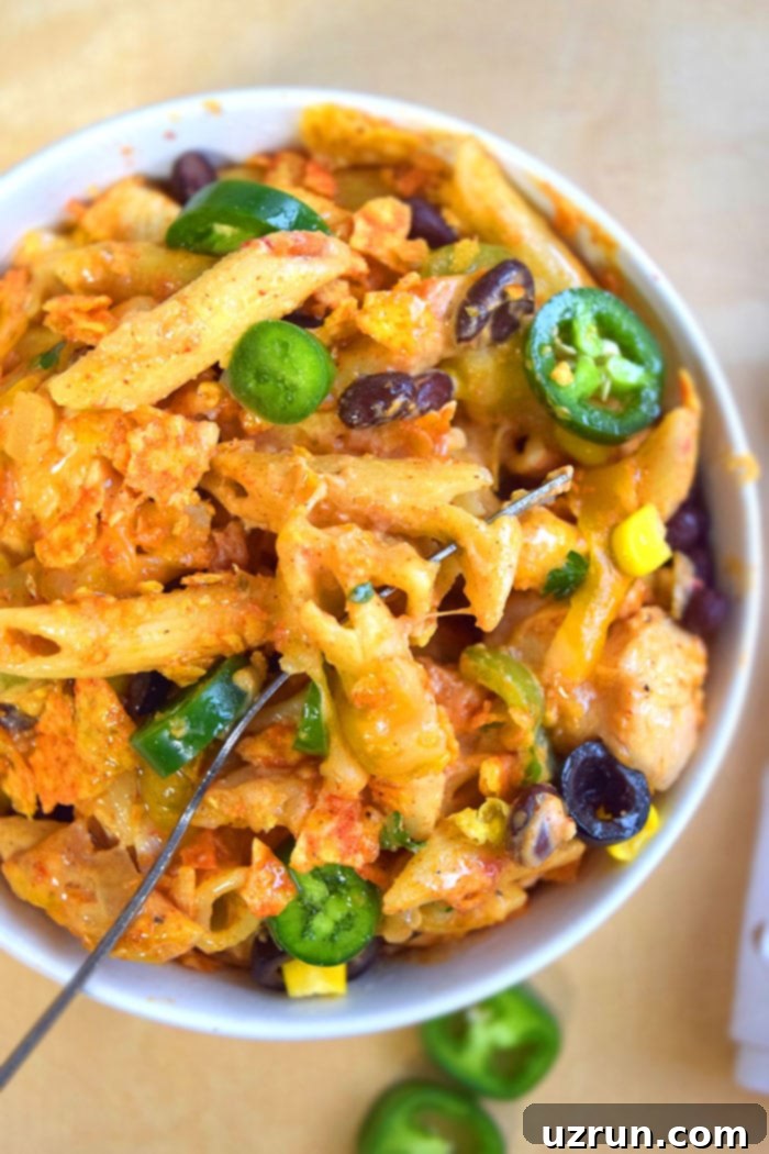 Bowl of Spicy Mexican Chicken Pasta. 