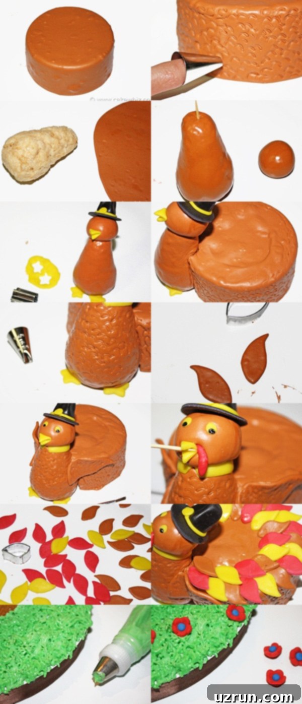 Thanksgiving Turkey Cake 6 Collage Image With Step by Step Pictures on How to Make Thanksgiving Turkey Cake