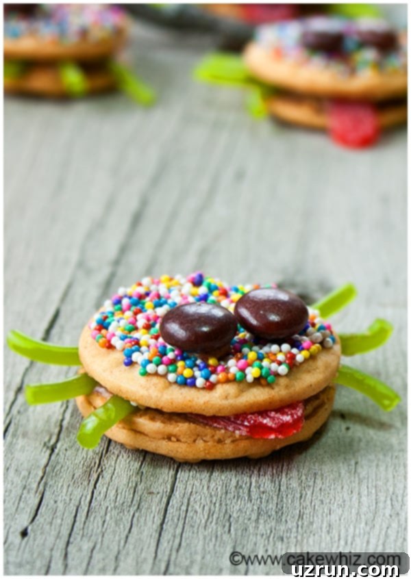 Easy No-Bake Oreo Spider Cookies 4 Closeup Shot of No Bake Halloween Sandwich Cookies on Rustic Background, showcasing intricate details