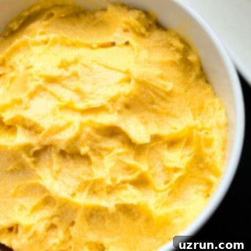 Easy Mango Buttercream Frosting 12 Easy Mango Frosting (Buttercream) in White Bowl.