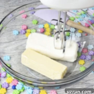 Easy Mango Buttercream Frosting 4 Butter and shortening in glass bowl.