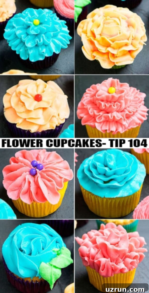 Mastering Cupcake Decoration 16 Collage Image With Many Piped Flower Cupcakes Using Tip 104