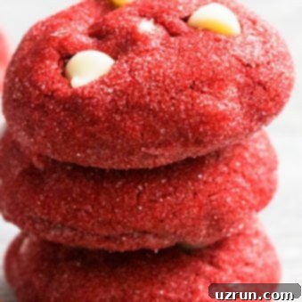 Red Velvet Cake Mix Cookies 5 Stack of Easy Red Velvet Cookies With Cake Mix on Rustic Gray Background
